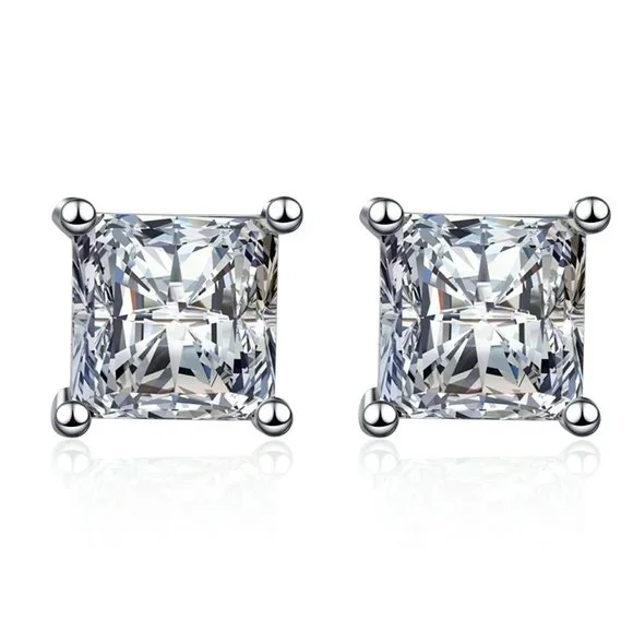Certified 4ct. t.w. Diamond Moissanite Princess Cut Stud Earrings NEW - Picture 3 of 9